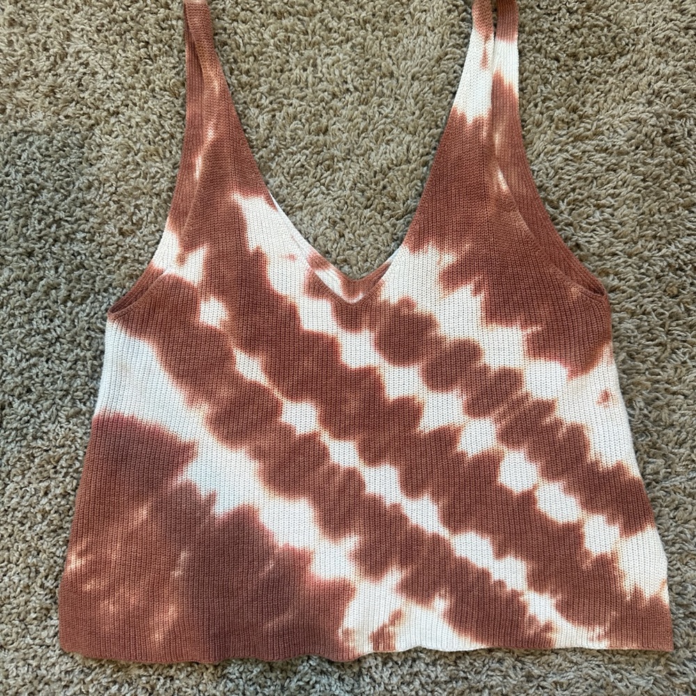 Forever 21 Brown and Cream Tie-Dye Tank Top